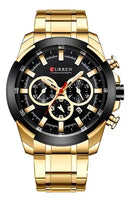 Relógio Curren Masculino 8361 Dourado Aço Inoxidável Cor do fundo Preto